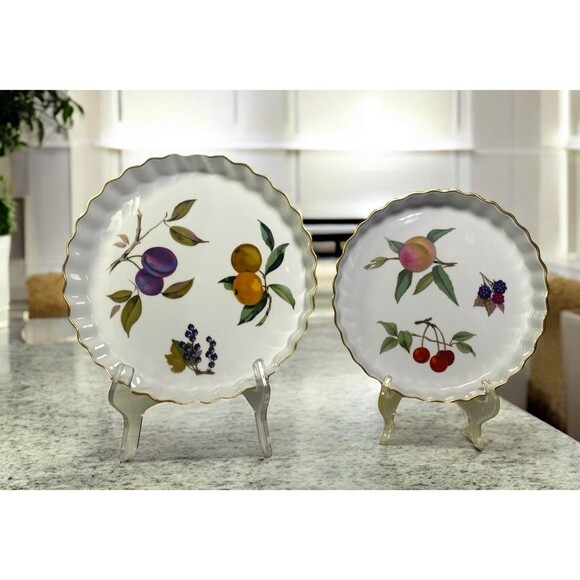VTG Royal Worcester Evesham Vale Gold Tart Or Quiche Dish Set Of 2 EUC 9” & 7.5” - Picture 1 of 8